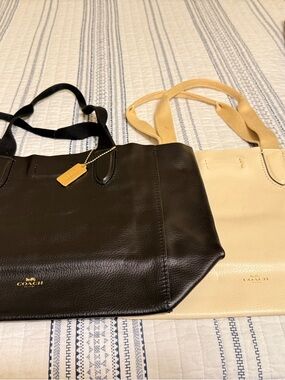 Coach Dual Leather Tote Pair - Black & Cream
